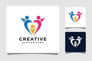 pessoas coloridas abstratas e modelo de logotipo de coração com inspiração de design de cartão de visita vetor