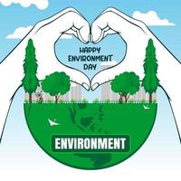 feliz dia do meio ambiente com sinal de mão de amor vetor