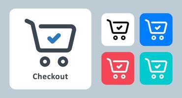 ícone de check-out - ilustração vetorial. checkout, compras, carrinho, loja, comércio eletrônico, cheque, loja, pagamento, linha, contorno, plano, ícones . vetor