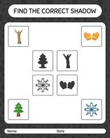 encontre o jogo de sombras correto com o ícone de natal. planilha para crianças pré-escolares, folha de atividades para crianças vetor