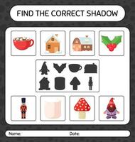 encontre o jogo de sombras correto com o ícone de natal. planilha para crianças pré-escolares, folha de atividades para crianças vetor