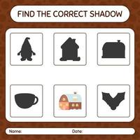 encontre o jogo de sombras correto com a casa. planilha para crianças pré-escolares, folha de atividades para crianças vetor