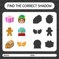 encontre o jogo de sombras correto com o ícone de natal. planilha para crianças pré-escolares, folha de atividades para crianças vetor
