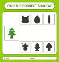 encontre o jogo de sombras correto com pinheiro. planilha para crianças pré-escolares, folha de atividades para crianças vetor