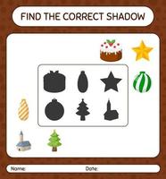 encontre o jogo de sombras correto com o ícone de natal. planilha para crianças pré-escolares, folha de atividades para crianças vetor