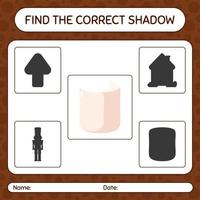 encontre o jogo de sombras correto com marshmallow. planilha para crianças pré-escolares, folha de atividades para crianças vetor