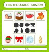 encontre o jogo de sombras correto com o ícone de natal. planilha para crianças pré-escolares, folha de atividades para crianças vetor