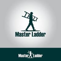 modelo de design de logotipo de empresa de escada mestre, conceito de logotipo de marca pictórica, logotipo de personagem, pessoas carregando escadas, cinza, verde escuro, serviço doméstico vetor
