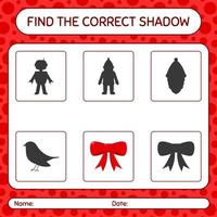 encontre o jogo de sombras correto com fita. planilha para crianças pré-escolares, folha de atividades para crianças vetor