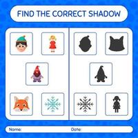 encontre o jogo de sombras correto com o ícone de natal. planilha para crianças pré-escolares, folha de atividades para crianças vetor