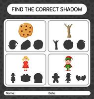 encontre o jogo de sombras correto com o ícone de natal. planilha para crianças pré-escolares, folha de atividades para crianças vetor