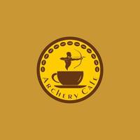 conceito de logotipo de café de tiro com arco, modelo de design de logotipo de café, amarelo, marrom, chocolate, ícone de xícara de café, elipse, arredondado vetor