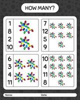 quantos jogo de contagem com luz de cordas. planilha para crianças pré-escolares, folha de atividades para crianças vetor