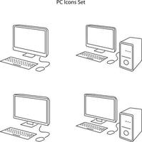 computador pc com ícone de monitor isolado no fundo branco da coleção de computadores. computador pc com ícone de monitor computador pc moderno e moderno com símbolo de monitor para logotipo, web, app, ui. vetor
