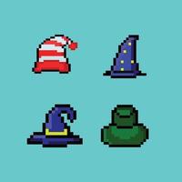 pixel art chapéu de bruxa de halloween pixel de oito bits retrô estilo de videogame pixel art ícone de chapéu vetor