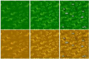 conjunto de padrões sem emenda de grama verde e seca em 3 etapas. fundos de grama texturizados em desenho melhorado. vetor
