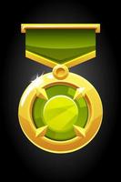 medalha redonda de ouro vetorial com uma joia para o jogo. ilustração de um prêmio com um diamante verde. vetor