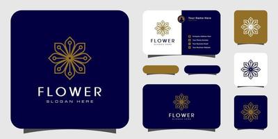 Flor com logotipo de luxo da linha mono com design de cartão de visita vetor