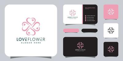 amo estilo de linha de design de logotipo de flor de natureza com cartão de visita vetor