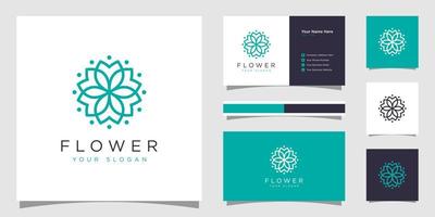 flor elegante criativa com logotipo de elemento de folha e cartão de visita. logotipo para cosméticos de beleza yoga e spa vetor