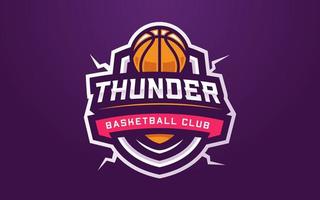 modelo de logotipo de clube de basquete trovão para equipe esportiva ou torneio vetor