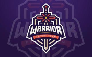 modelo de logotipo de esports guerreiro profissional com espada para equipe de jogo ou torneio de jogos vetor