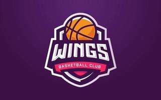 modelo de logotipo de clube de basquete de asas para equipe esportiva ou torneio vetor
