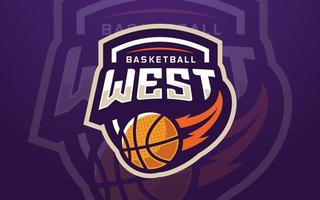 modelo de logotipo do clube de basquete oeste para equipe esportiva e torneio