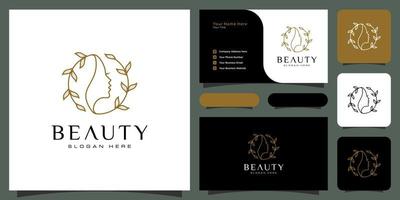 design de logotipo de penteado de mulher de beleza com cartão de visita para elementos de salão de pessoas da natureza