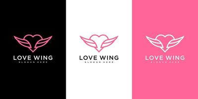 estilo de linha de design de vetor de logotipo de asa de amor