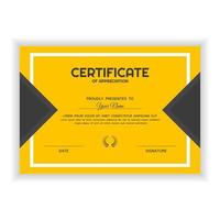 certificado criativo de modelo de prêmio de apreciação com cor amarela vetor