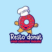 rosquinha de logotipo de mascote carregando duas espátulas para marca de restaurante vetor