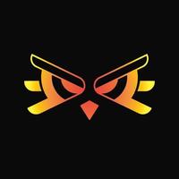 olhos de coruja ou conceito de logotipo de pássaro. gradiente, plano, minimalista, moderno, linha, logotipo elegante e único. amarelo e laranja. adequado para logotipo, ícone, símbolo e sinal. como design de mascote ou camiseta vetor