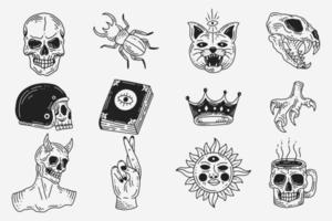conjunto coleção místico celestial escuro santo simples minimalismo tatuagem clipart símbolo espaço doodle elementos esotéricos ilustração vintage vetor