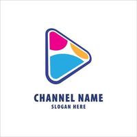 botão play colorido, rosa, azul, amarelo, branco, modelo de design de logotipo de canal de tv vetor