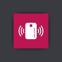 ícone de cartão de crédito sem contato, cartão com ondas de rádio fora, sinal de pagamento com cartão de crédito, ícone quadrado plano, ilustração vetorial vetor