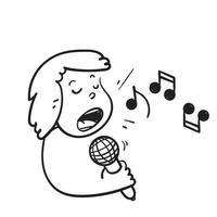 personagem de doodle desenhado à mão cantando vetor de ilustração de voz