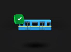 trem azul com ícone de marca de seleção. ilustração vetorial 3D vetor