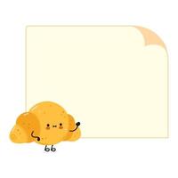 personagem de croissant engraçado bonito com bolha do discurso. vetor mão desenhada ícone de ilustração de personagem kawaii dos desenhos animados. isolado no fundo branco. conceito de personagem de croissant