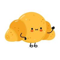 personagem de mão acenando bonito croissant engraçado. vetor mão desenhada ícone de ilustração de personagem kawaii dos desenhos animados. isolado no fundo branco. conceito de personagem de croissant