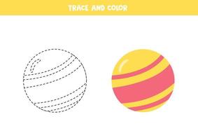 bola de desenho animado de rastreamento e cor. planilha para crianças. vetor