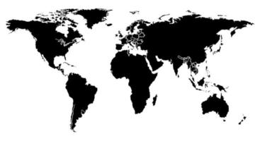 modelo geográfico de vetor isolado de silhueta negra de mapa do mundo