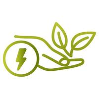 energia ecológica com folha. segurando a mão com folhas verdes. reciclar e símbolo elétrico. energia renovável vetor