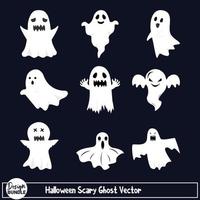 projeto de vetor fantasma assustador de halloween em um fundo branco. design fantasma assustador com cor branca e sombra preta. coleção de design de fantasma assustador de halloween.