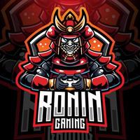 design de logotipo de mascote ronin gaming esport vetor