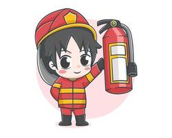 bombeiro bonito segurando a ilustração dos desenhos animados do extintor de incêndio vetor