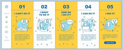 conceito de motivação onboarding modelo de vetor de tela de página de aplicativo móvel. eu posso fazer isso, eu fiz isso, eu quero fazer passo a passo com ilustrações lineares. ux, ui, gui conceito de interface de smartphone