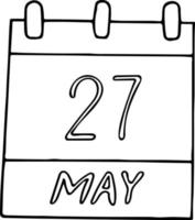 calendário desenhado à mão em estilo doodle. 27 de maio. dia mundial da esclerose múltipla, data. elemento para o projeto. planejamento, férias de negócios vetor