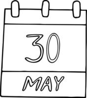 calendário desenhado à mão em estilo doodle. 30 de maio. dia mundial do tai chi e qigong, data. elemento para o projeto. planejamento, férias de negócios vetor
