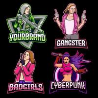 coleção de logotipo de mulher gangster. ilustração vetorial vetor